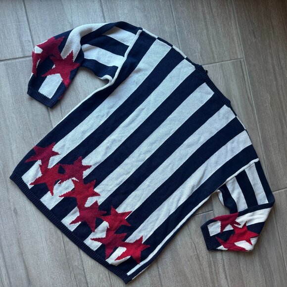 Perry Ellis Blue & White Striped Sweater w/ Red Stars – Women’s Large - Picture 8 of 9